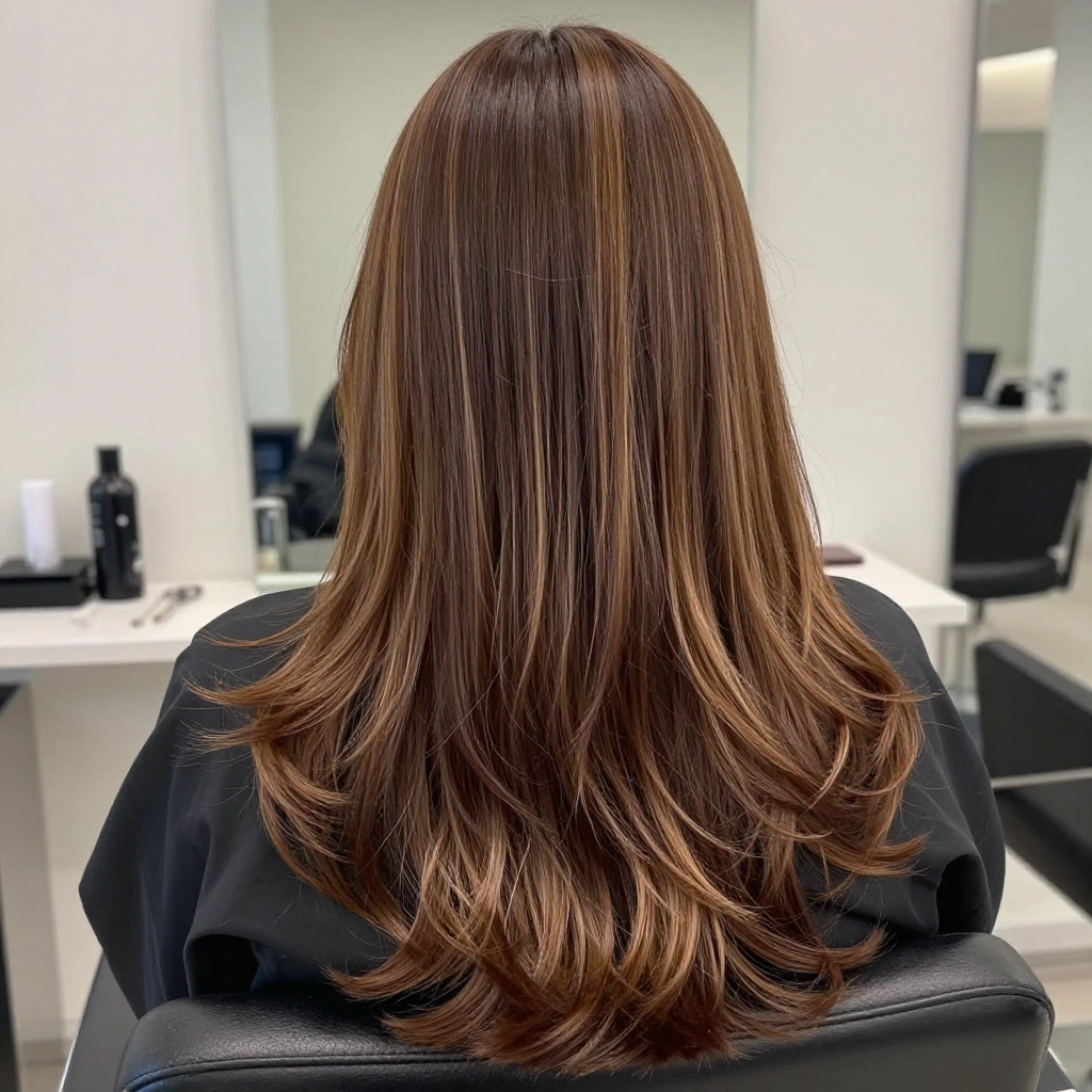 Light Brown Balayage on Long Layers