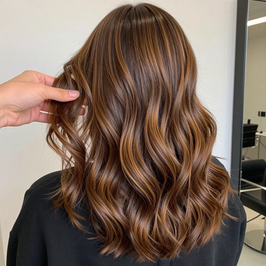 Light Brown Balayage with Caramel Ribbons