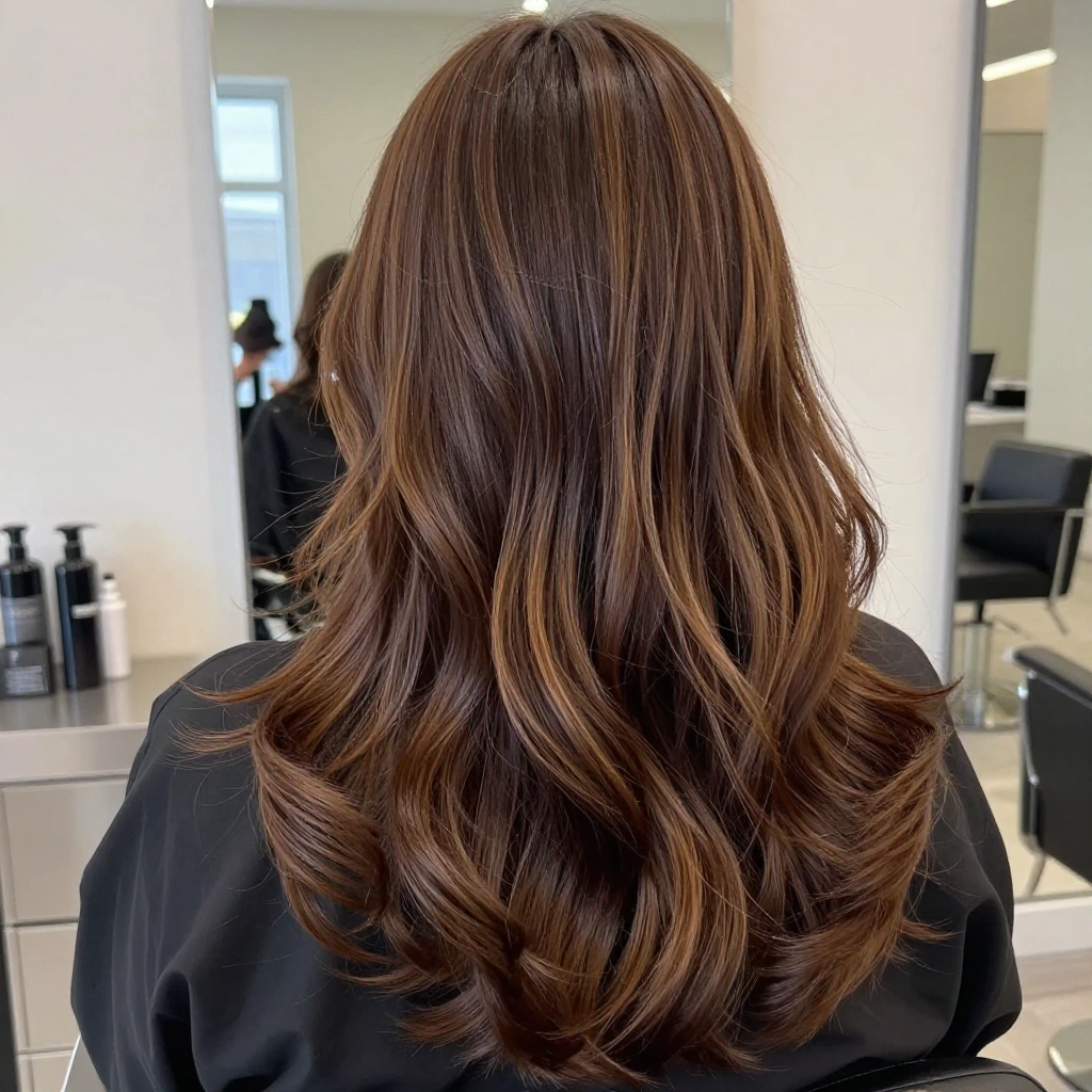 Mocha Brown Balayage on Long Layers