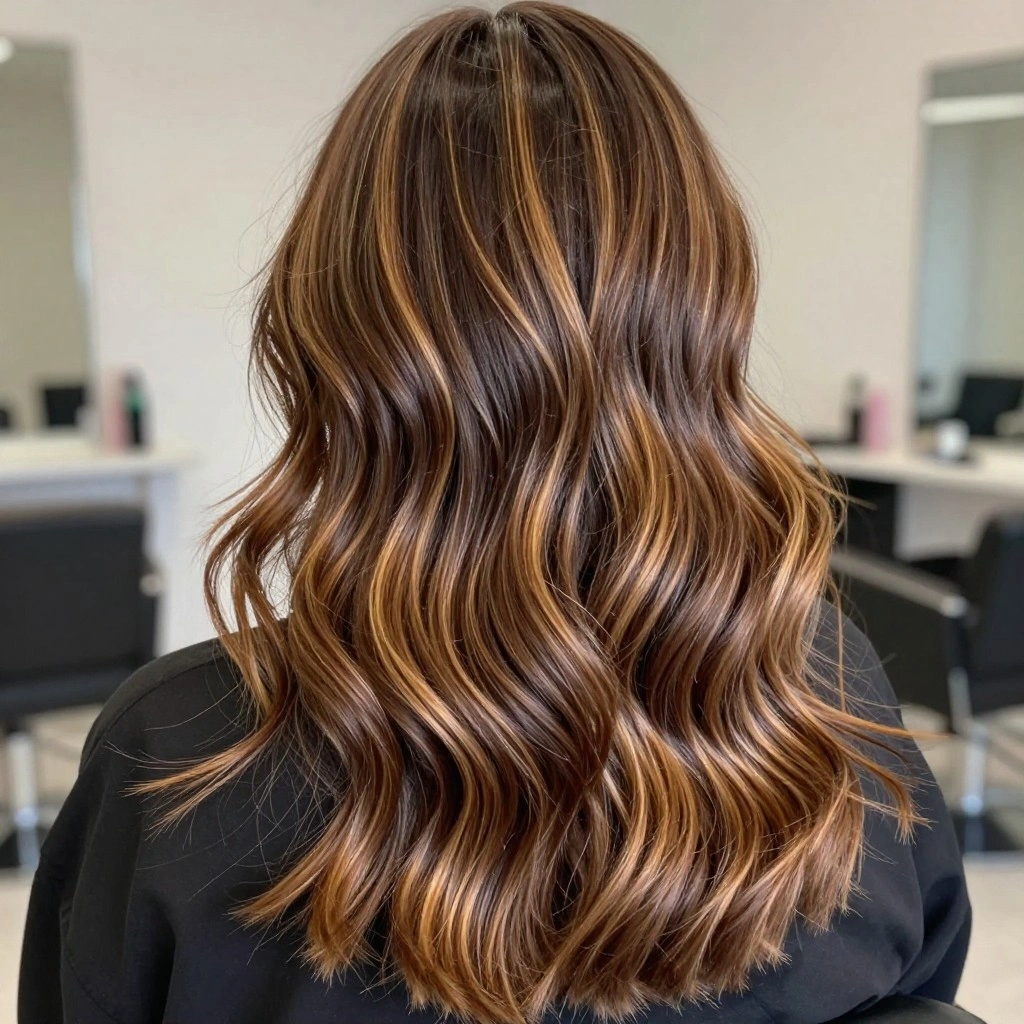 Mocha Brown Balayage with Caramel Highlights