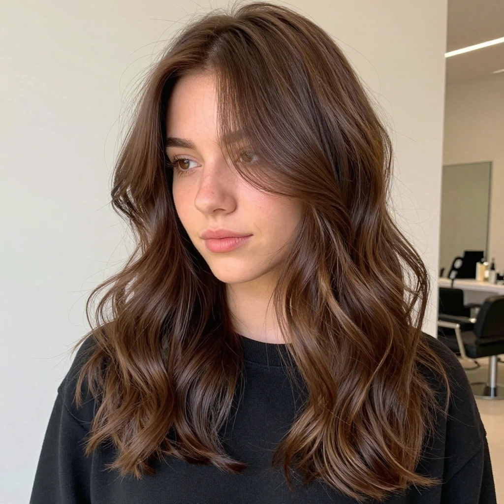 Mocha Brown Balayage with Face-Framing Highlights