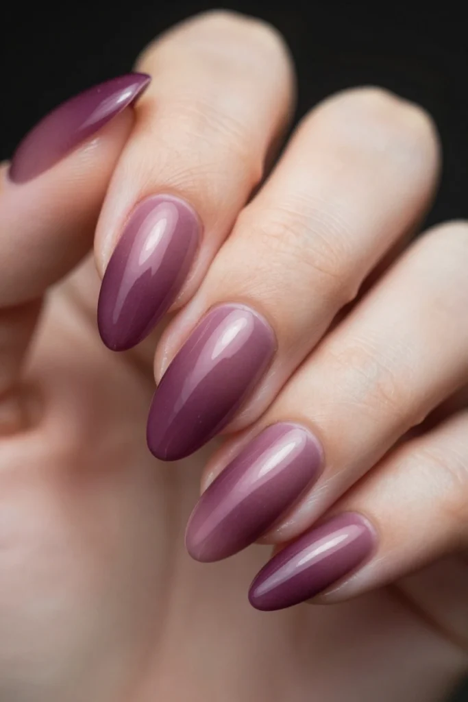 Plum Chrome Ombre Almond Nails