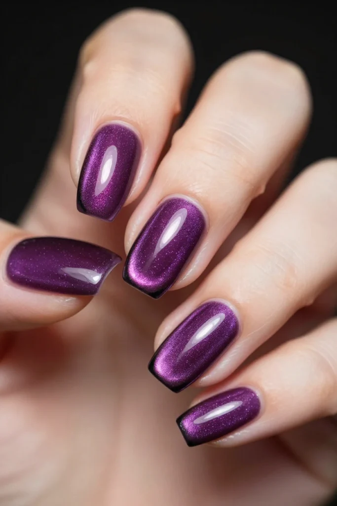 Plum Purple Chrome Cat Eye Nails
