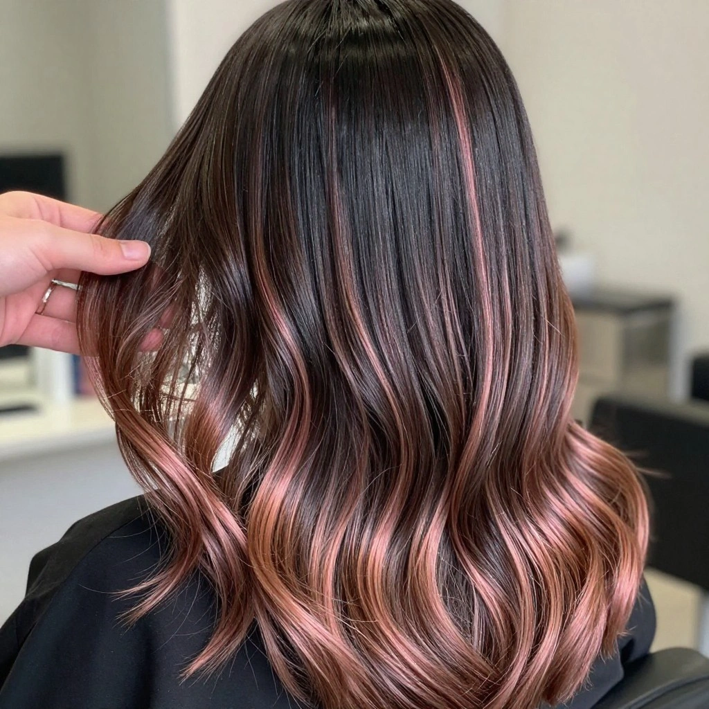 Rose Gold Balayage for Dark Hair