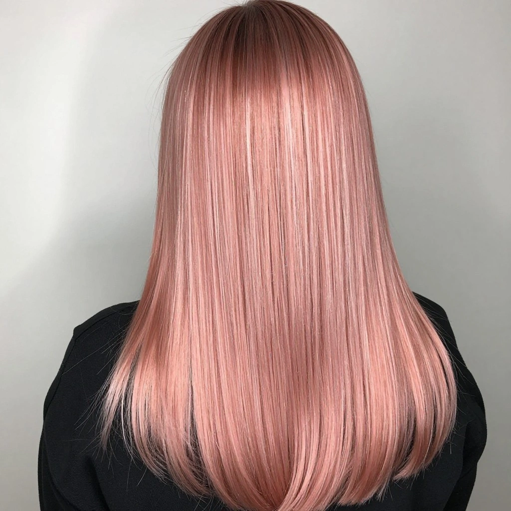 Rose Gold Balayage on Long Straight Hair