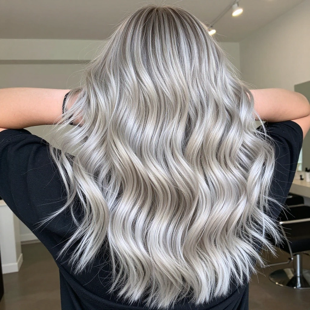 Silver Balayage with Beach Waves
