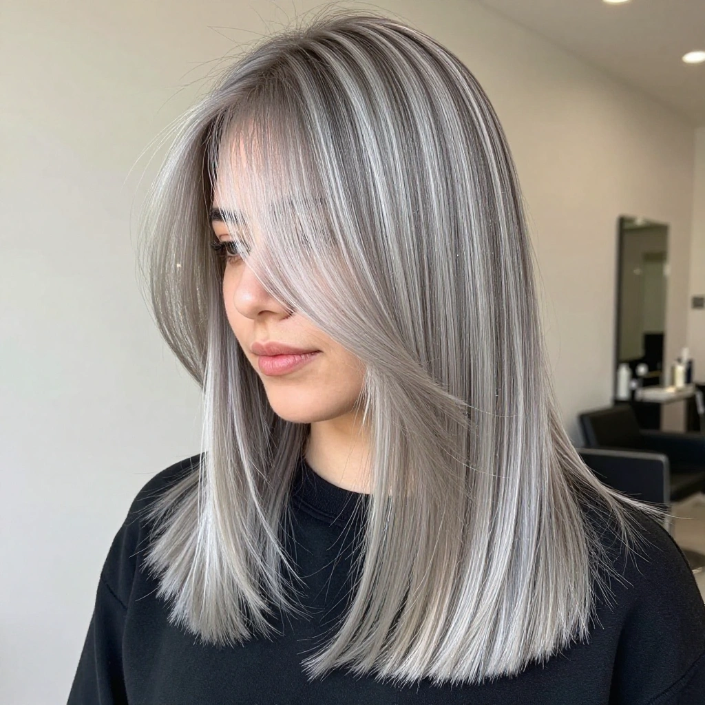 Silver Balayage with Face-Framing Highlights