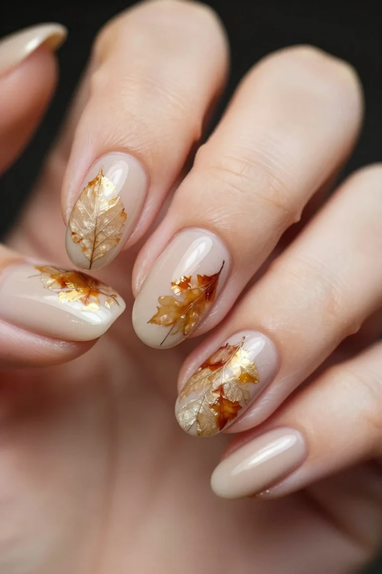 Fall Chrome Leaf Nails