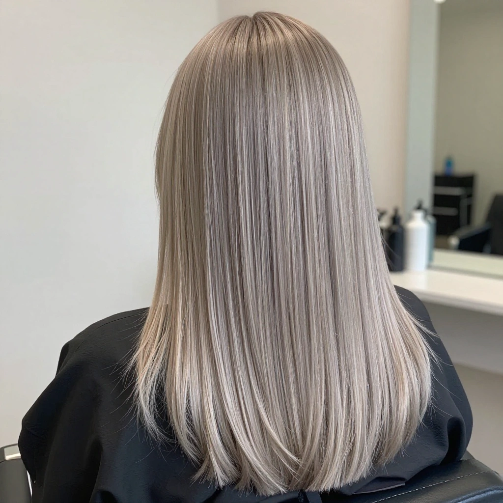 Soft Grey Balayage on Straight Fine Hair
