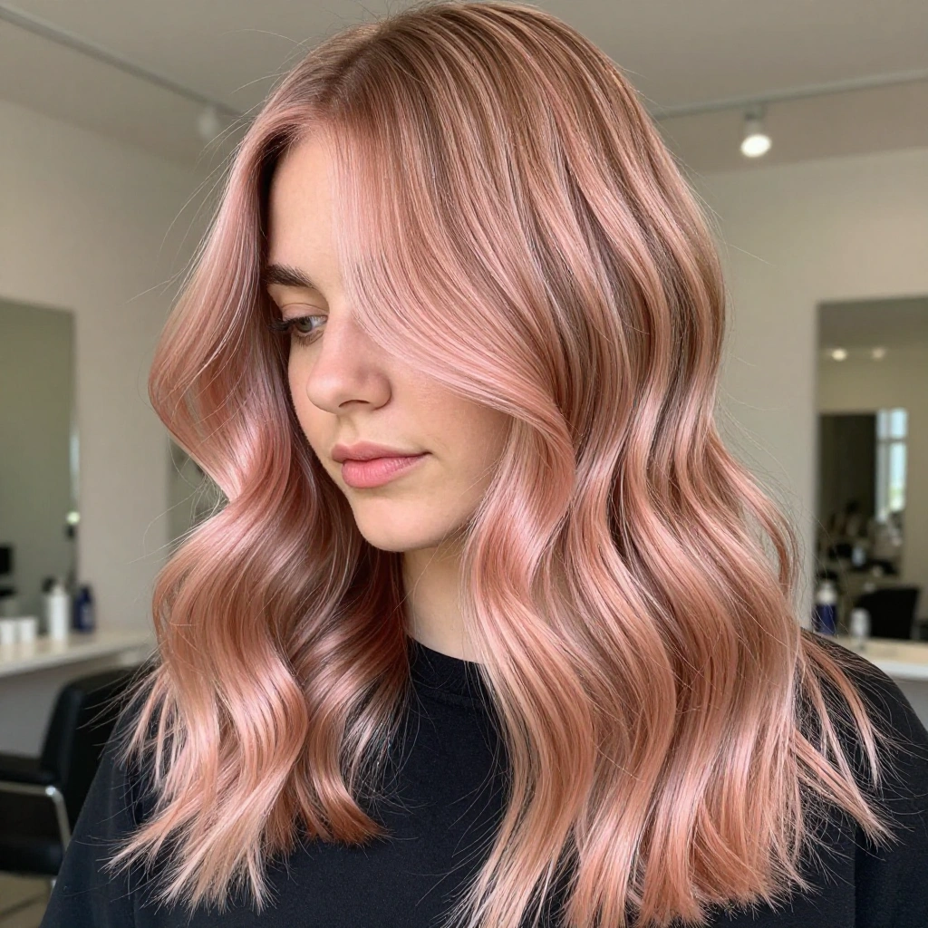 Soft Rose Gold Face Framing Balayage