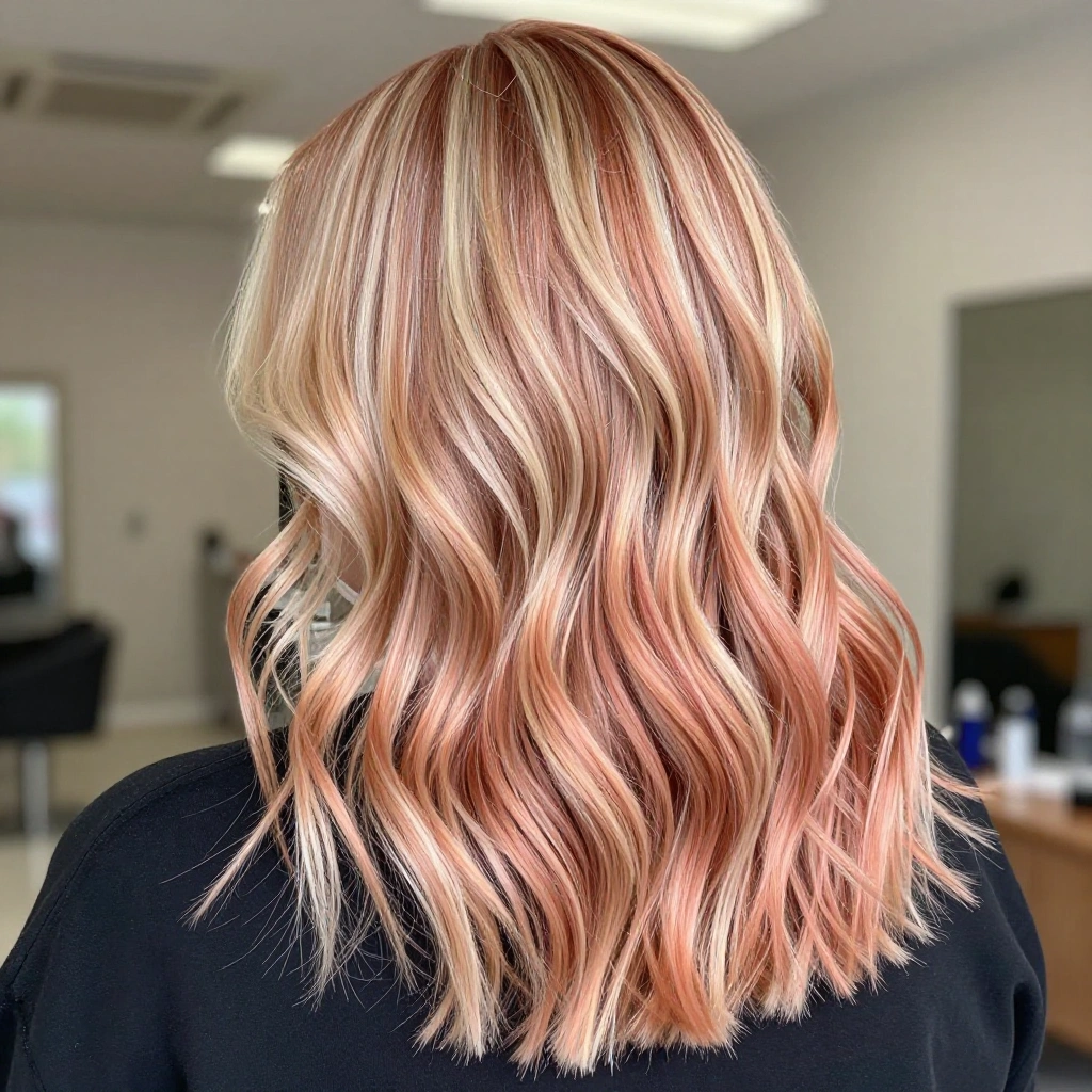 Strawberry Blonde Balayage with Blonde Highlights